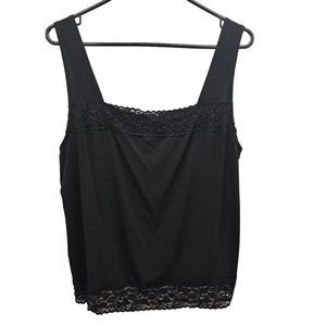Laura Plus Petites Solid Black Color Lace Trim with Sewn on Beads Square Necklin